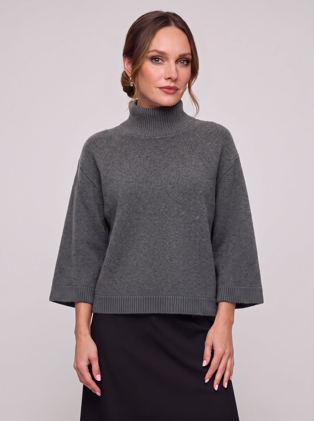 Bellcora Oversized Mock Neck Jumper – Roll Neck Sweater Women Casual Ribbed Bell Sleeve Knit Top