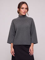 Bellcora Oversized Mock Neck Jumper – Roll Neck Sweater Women Casual Ribbed Bell Sleeve Knit Top