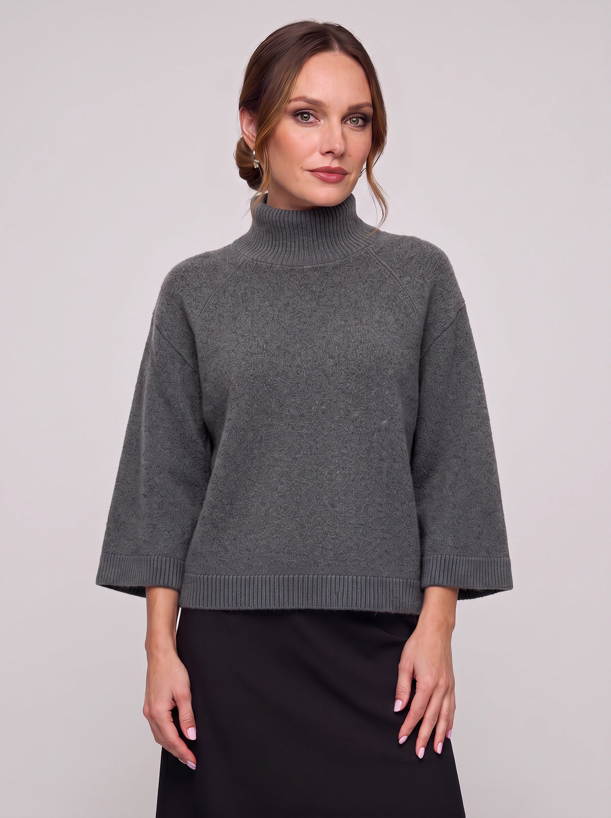 Bellcora Oversized Mock Neck Jumper – Roll Neck Sweater Women Casual Ribbed Bell Sleeve Knit Top
