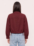 Cordine Stand Collar Cropped Jacket – Women Casual Autumn Workwear Utility Button Front Jacket