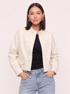 Cordine Stand Collar Cropped Jacket – Women Casual Autumn Workwear Utility Button Front Jacket