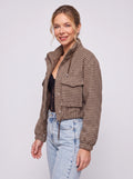 Funnelyn Houndstooth Cropped Jacket – Women Oversized Shacket Fall Autumn Casual Streetwear Blazer Jacket