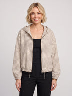 Toglinn Plaid Hooded Crop Jacket – Check Print Zip Front Women Casual Drawstring Cropped Jacket