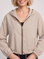 Toglinn Plaid Hooded Crop Jacket – Check Print Zip Front Women Casual Drawstring Cropped Jacket