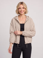 Toglinn Plaid Hooded Crop Jacket – Check Print Zip Front Women Casual Drawstring Cropped Jacket