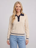 Tippra Contrast Collar Polo Jumper – Women Long Sleeve Knit Polo Neck Casual Smart Autumn Jumper