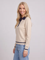 Tippra Contrast Collar Polo Jumper – Women Long Sleeve Knit Polo Neck Casual Smart Autumn Jumper