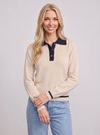 Tippra Contrast Collar Polo Jumper – Women Long Sleeve Knit Polo Neck Casual Smart Autumn Jumper