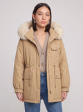 Furodyn Faux Fur Hood Parka Jacket – Women Winter Down Filled Belted Longline Casual Parka Coat