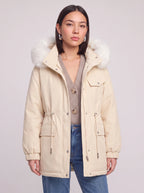 Furodyn Faux Fur Hood Parka Jacket – Women Winter Down Filled Belted Longline Casual Parka Coat