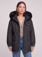 Furodyn Faux Fur Hood Parka Jacket – Women Winter Down Filled Belted Longline Casual Parka Coat