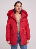 Furodyn Faux Fur Hood Parka Jacket – Women Winter Down Filled Belted Longline Casual Parka Coat