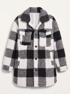 Patchlek Longline Wool Coat – Check Wool Coat Women Casual Smart Winter Oversized Ladies Coat