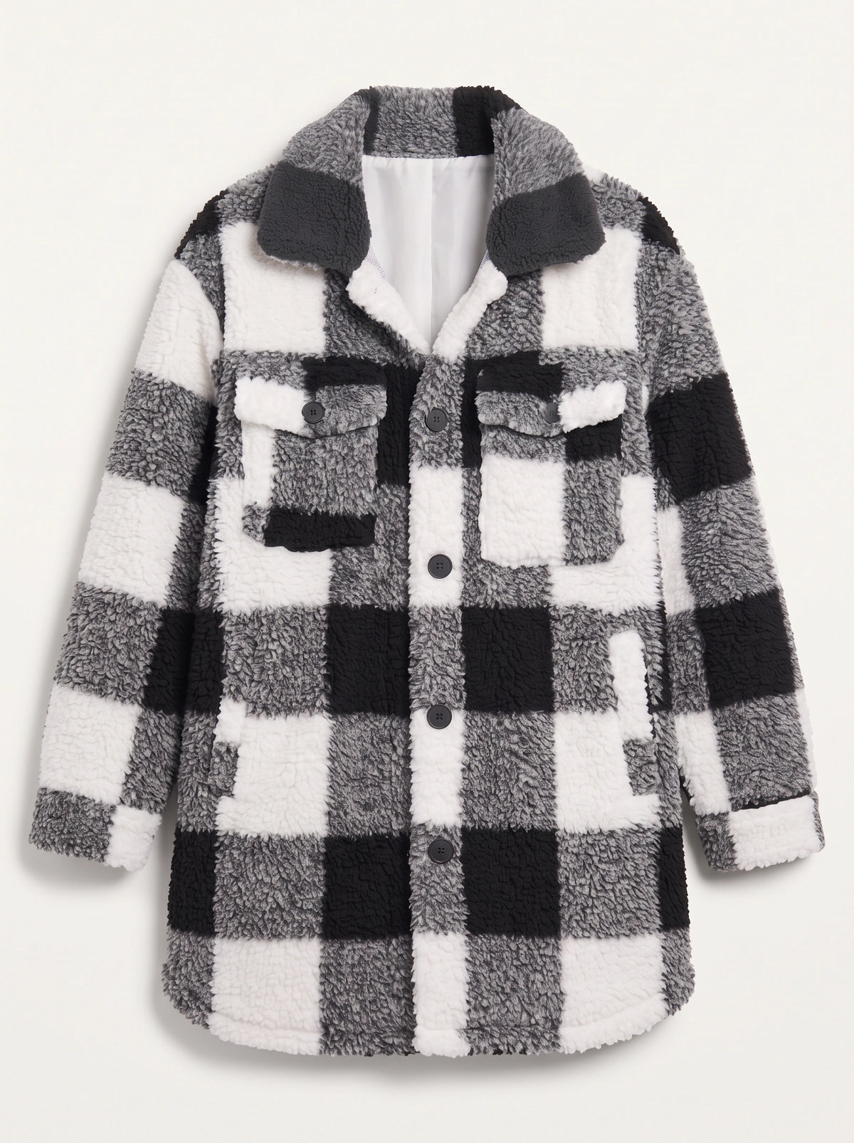 Patchlek Longline Wool Coat – Check Wool Coat Women Casual Smart Winter Oversized Ladies Coat