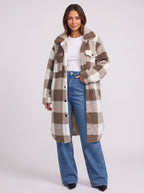 Patchlek Longline Wool Coat – Check Wool Coat Women Casual Smart Winter Oversized Ladies Coat