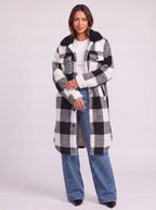 Patchlek Longline Wool Coat – Check Wool Coat Women Casual Smart Winter Oversized Ladies Coat