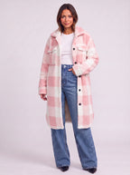 Patchlek Longline Wool Coat – Check Wool Coat Women Casual Smart Winter Oversized Ladies Coat