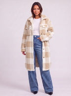 Patchlek Longline Wool Coat – Check Wool Coat Women Casual Smart Winter Oversized Ladies Coat