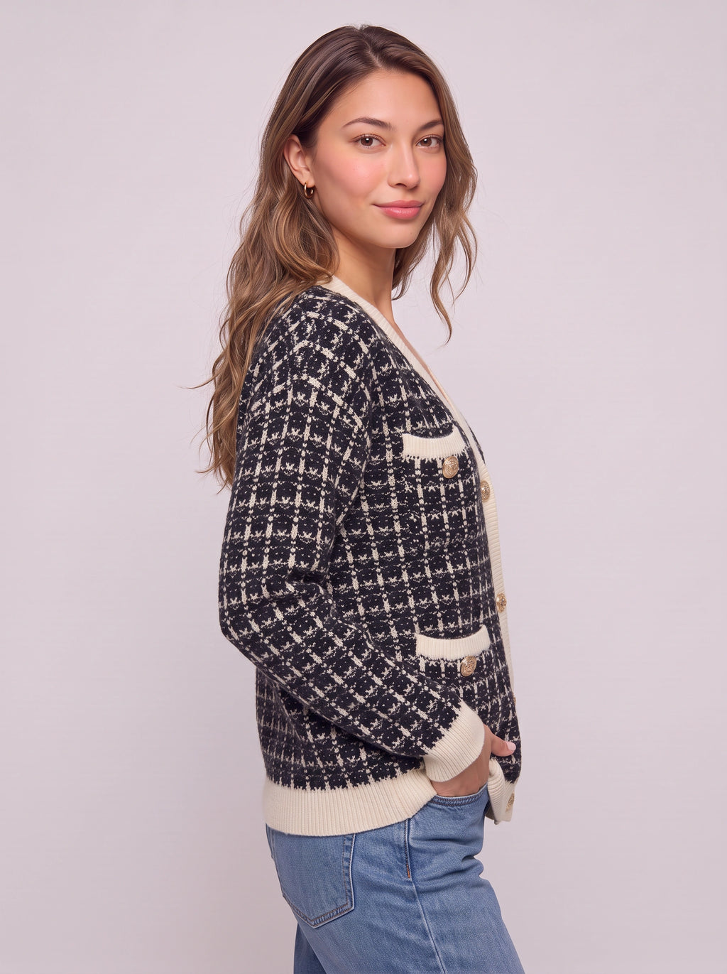 Boutayne Tweed Knit Cardigan – V-Neck Button-Front Women Longline Cardigan Fall Layering Knitwear