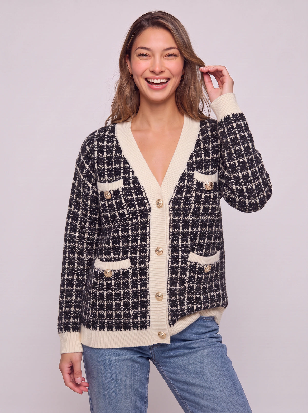 Boutayne Tweed Knit Cardigan – V-Neck Button-Front Women Longline Cardigan Fall Layering Knitwear