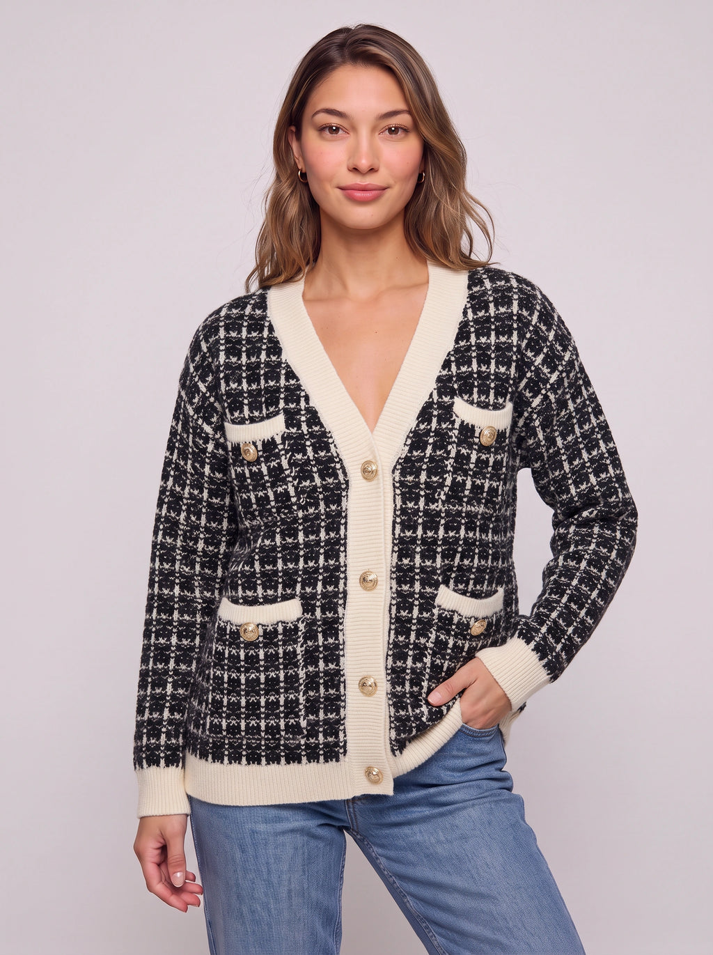 Boutayne Tweed Knit Cardigan – V-Neck Button-Front Women Longline Cardigan Fall Layering Knitwear
