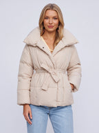 Pillshaw Pillow Collar Belted Puffer Jacket – Quilted Padded Coat Women Winter Casual Oversized Puffer Jacket