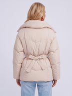 Pillshaw Pillow Collar Belted Puffer Jacket – Quilted Padded Coat Women Winter Casual Oversized Puffer Jacket