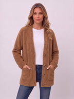 Popcora Relaxed Longline Cardigan – Popcorn Knit Women Casual Button-Front Cardigan Fall