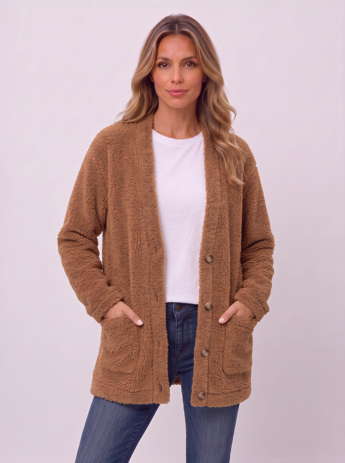 Popcora Relaxed Longline Cardigan – Popcorn Knit Women Casual Button-Front Cardigan Fall