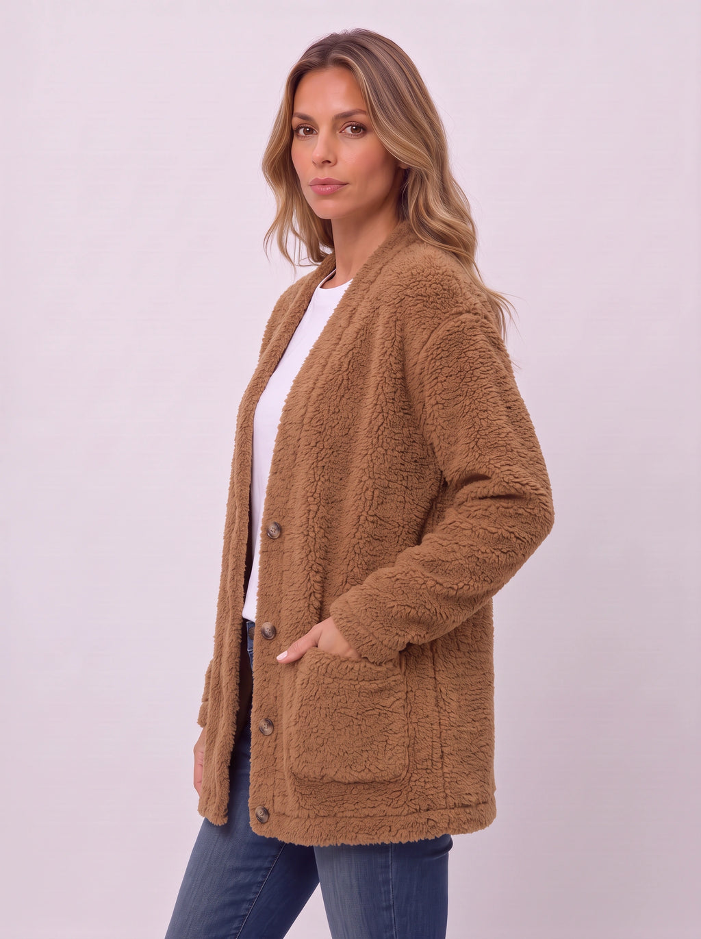 Popcora Relaxed Longline Cardigan – Popcorn Knit Women Casual Button-Front Cardigan Fall