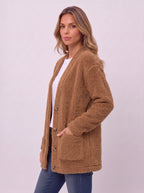 Popcora Relaxed Longline Cardigan – Popcorn Knit Women Casual Button-Front Cardigan Fall