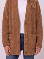 Popcora Relaxed Longline Cardigan – Popcorn Knit Women Casual Button-Front Cardigan Fall