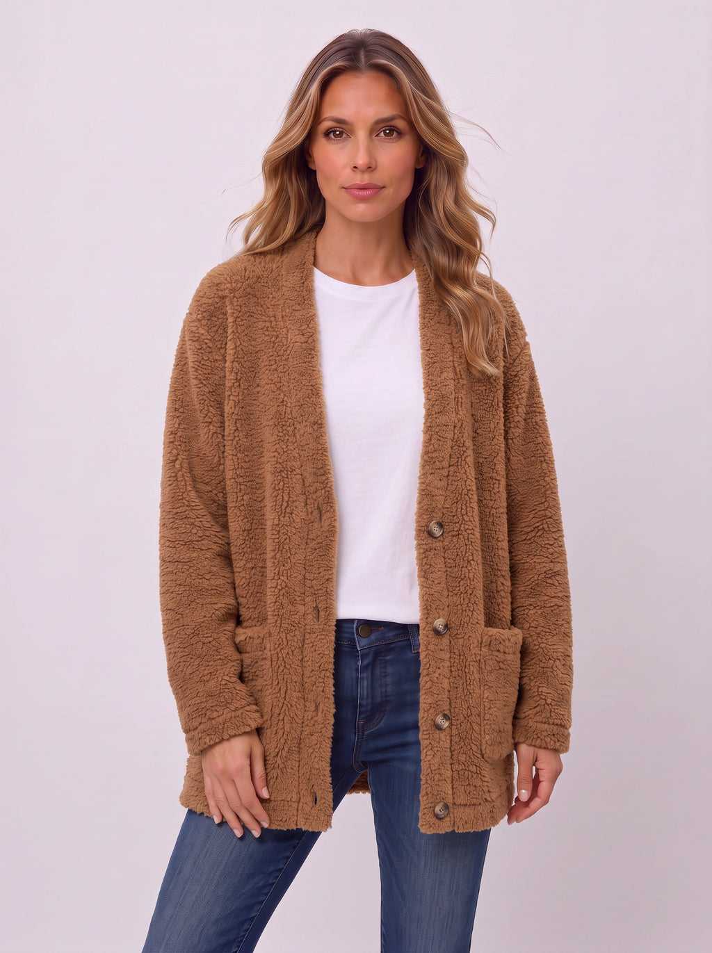 Popcora Relaxed Longline Cardigan – Popcorn Knit Women Casual Button-Front Cardigan Fall