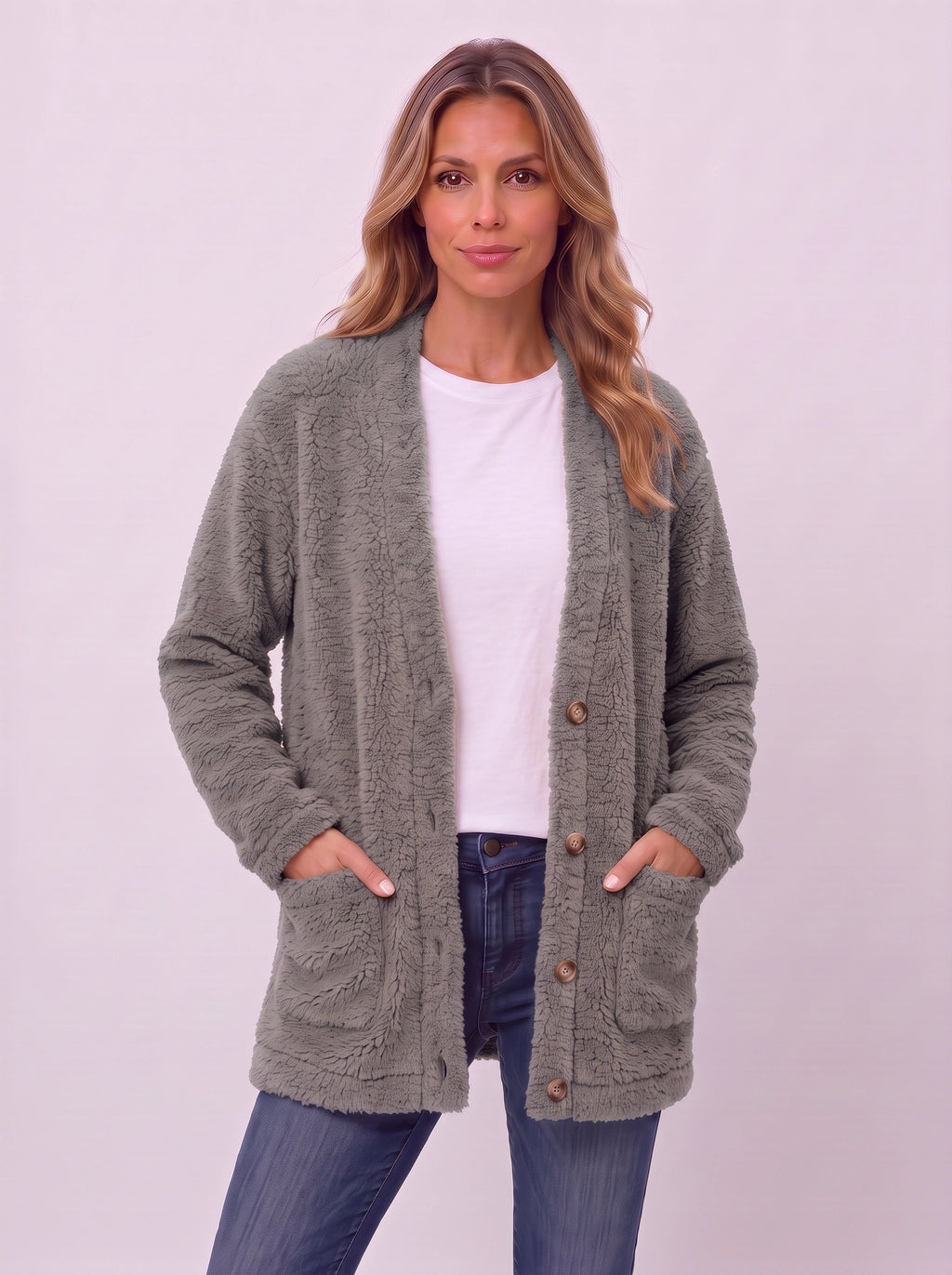 Popcora Relaxed Longline Cardigan – Popcorn Knit Women Casual Button-Front Cardigan Fall