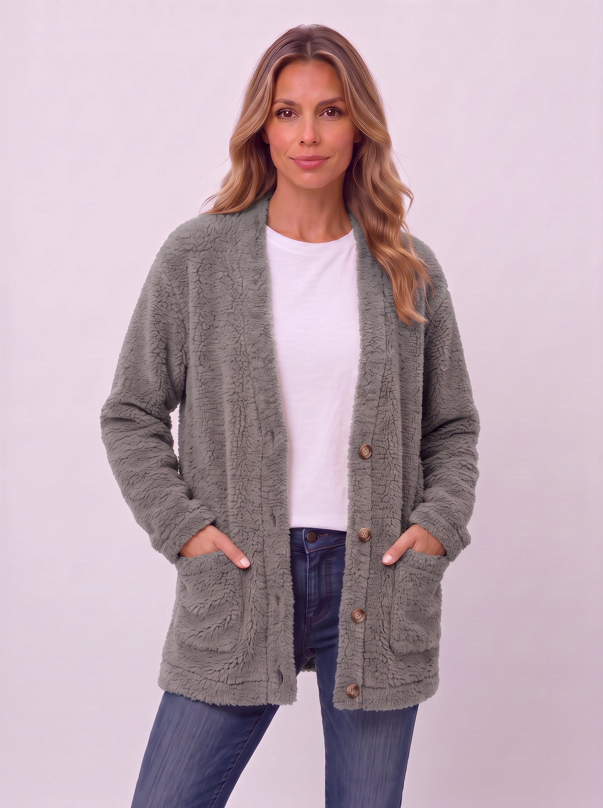 Popcora Relaxed Longline Cardigan – Popcorn Knit Women Casual Button-Front Cardigan Fall
