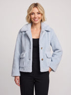 Notchela Faux Fur Crop Jacket – Teddy Bear Coat Women Winter Casual Oversized Button Front Jacket