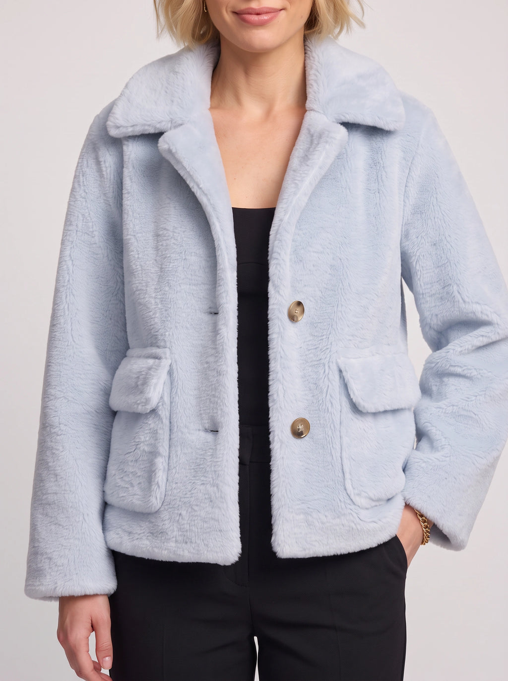 Notchela Faux Fur Crop Jacket – Teddy Bear Coat Women Winter Casual Oversized Button Front Jacket