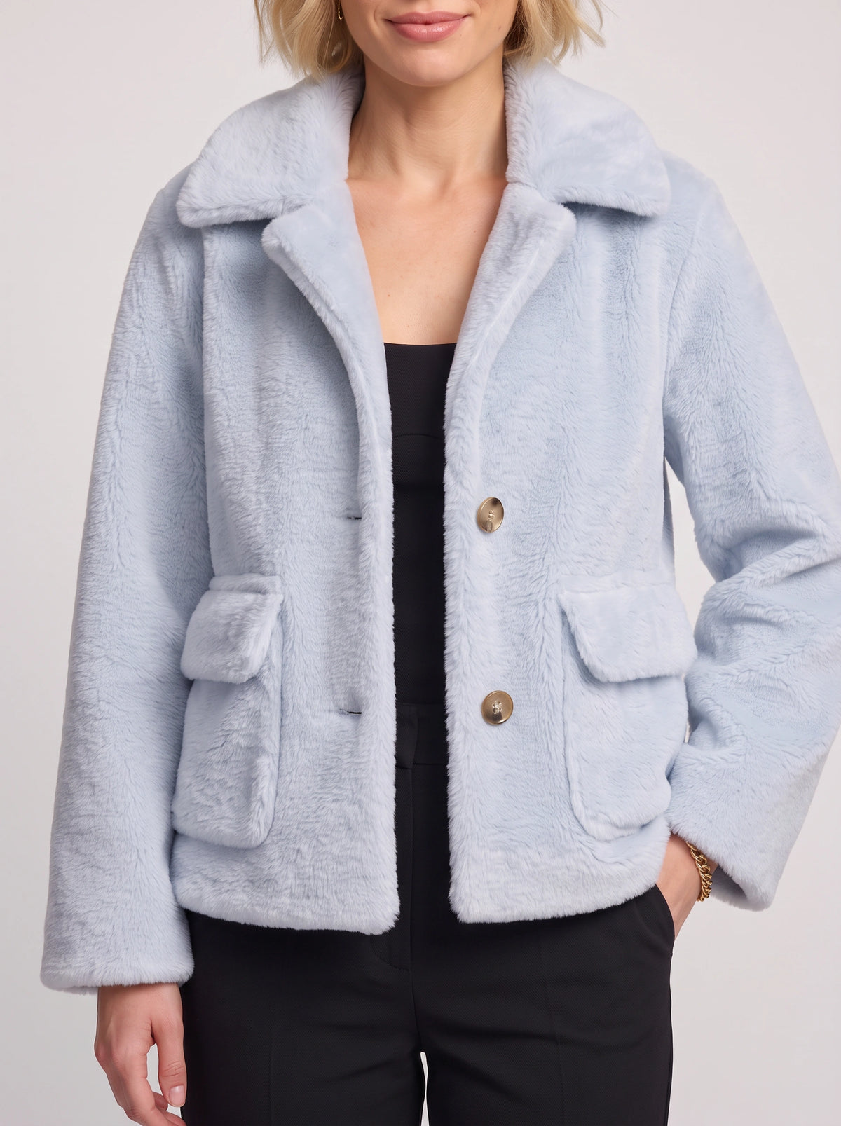 Notchela Faux Fur Crop Jacket – Teddy Bear Coat Women Winter Casual Oversized Button Front Jacket