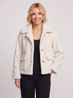 Notchela Faux Fur Crop Jacket – Teddy Bear Coat Women Winter Casual Oversized Button Front Jacket