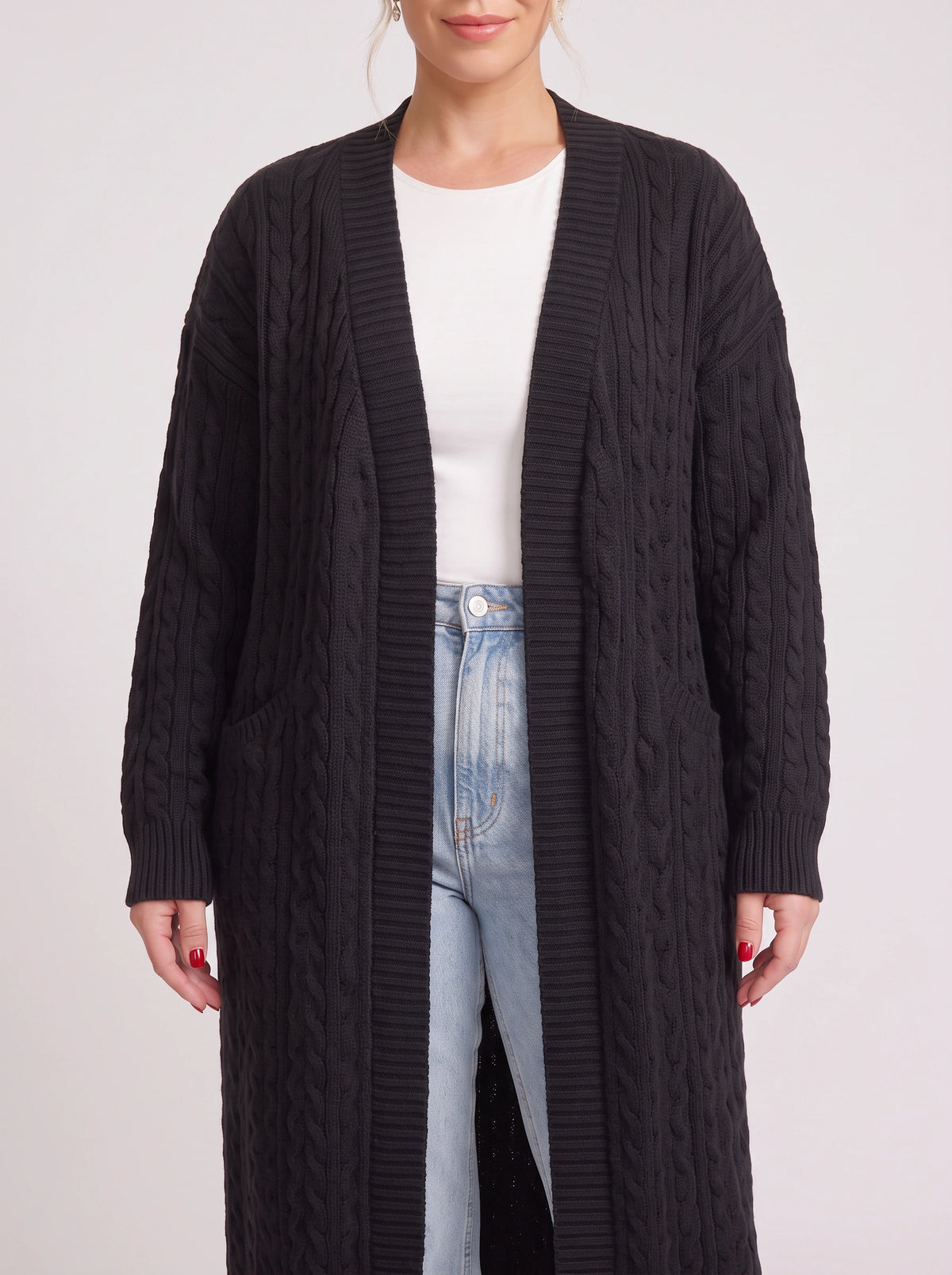 Cabnitte Cable Knit Longline Cardigan – Ribbed Knit Open Front Sleeveless Women Autumn Layering Gilet