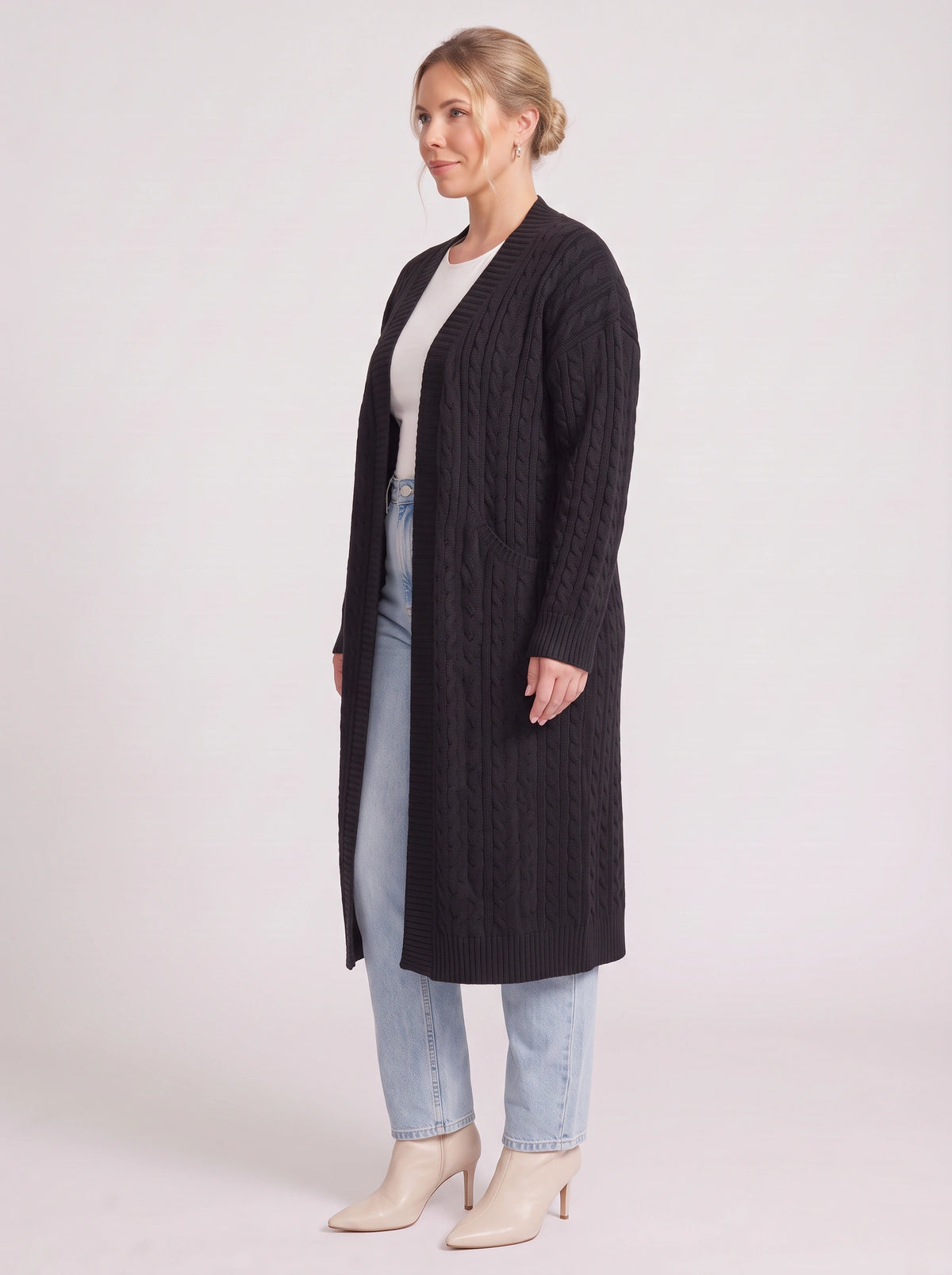 Cabnitte Cable Knit Longline Cardigan – Ribbed Knit Open Front Sleeveless Women Autumn Layering Gilet