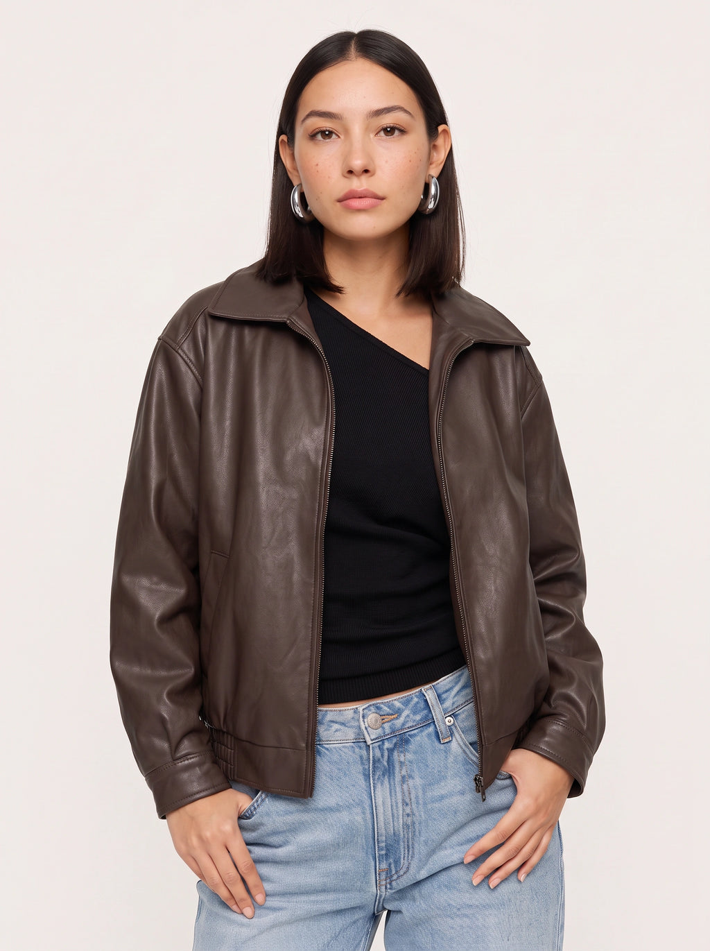 Foltaire Faux Leather Bomber Jacket – Oversized Women Casual Autumn Streetwear Biker Jacket
