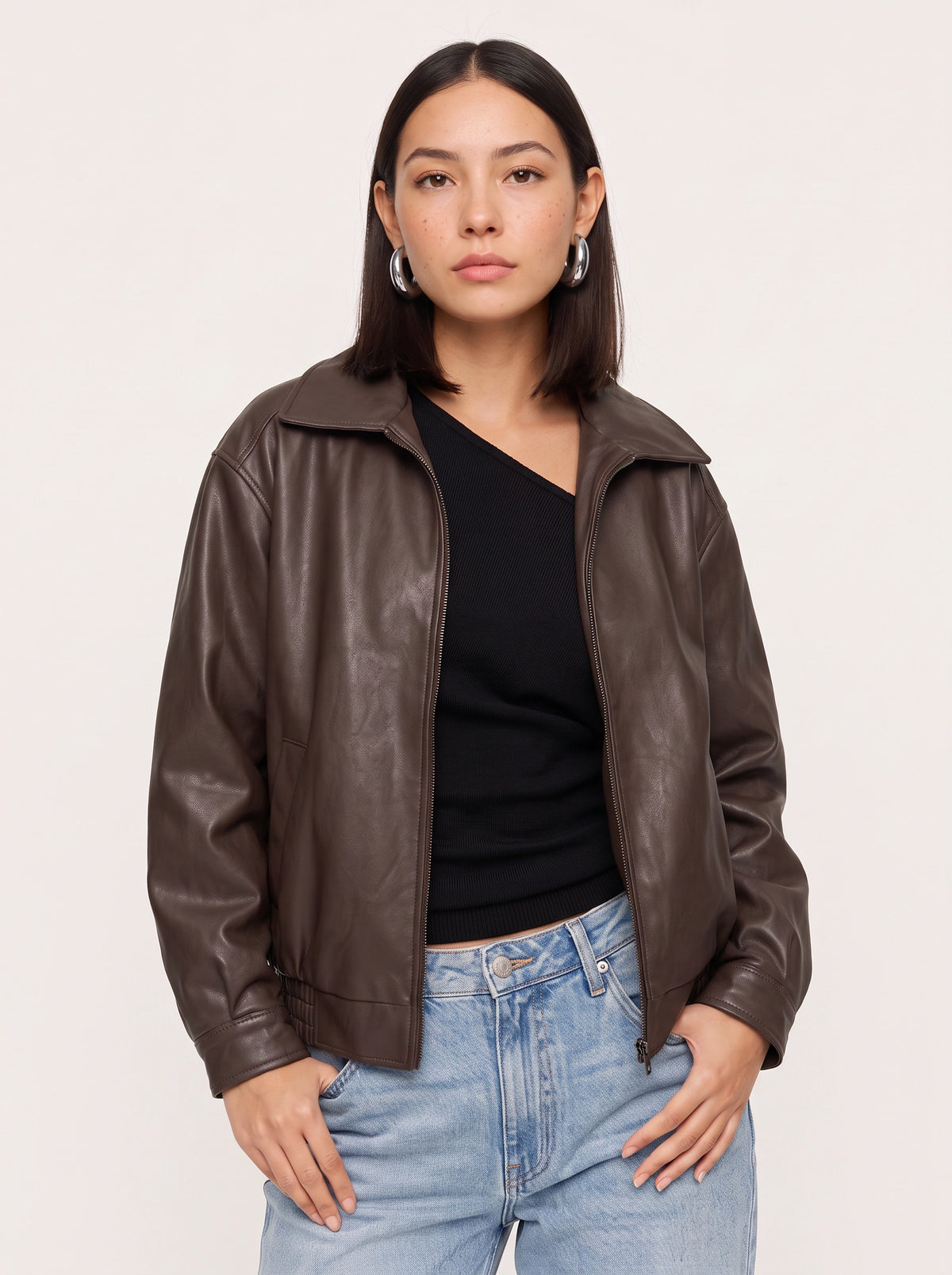 Foltaire Faux Leather Bomber Jacket – Oversized Women Casual Autumn Streetwear Biker Jacket