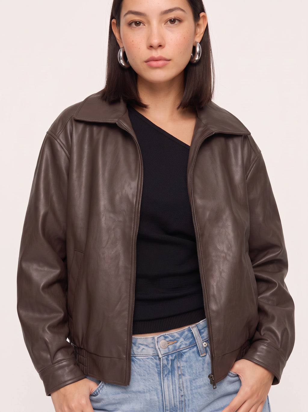 Foltaire Faux Leather Bomber Jacket – Oversized Women Casual Autumn Streetwear Biker Jacket