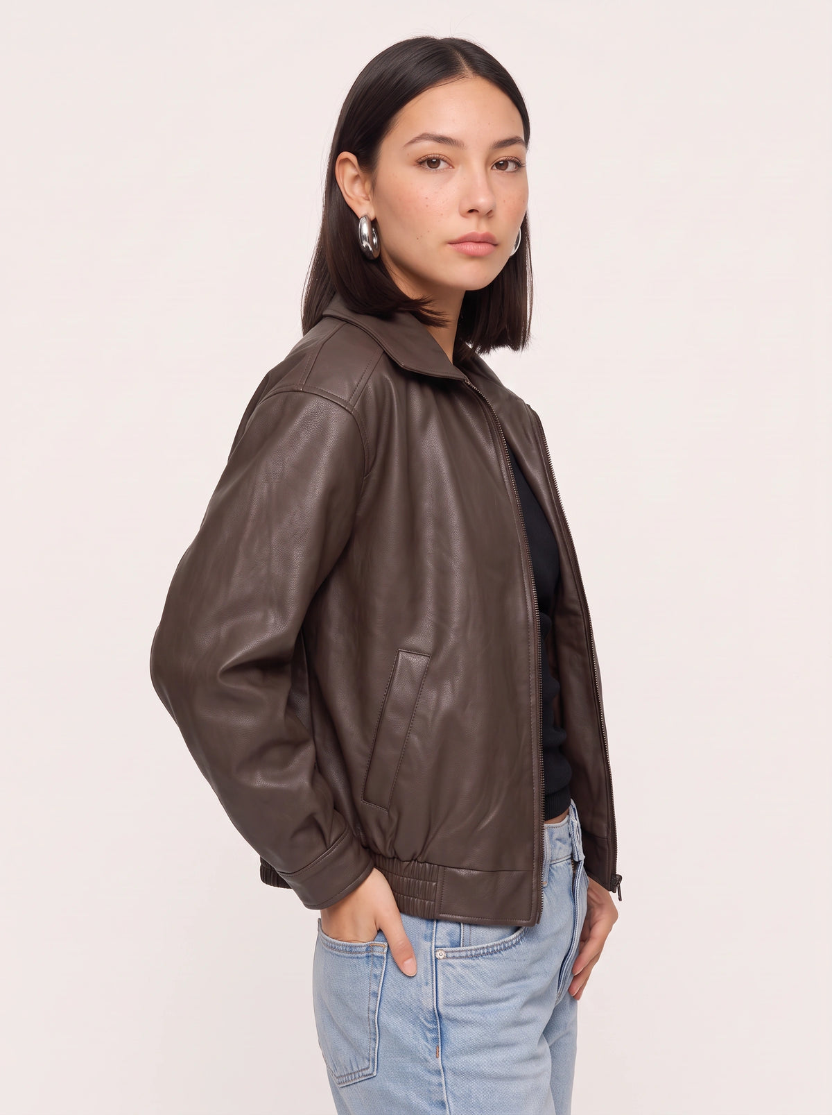 Foltaire Faux Leather Bomber Jacket – Oversized Women Casual Autumn Streetwear Biker Jacket