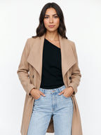 Shawdral Shawl Collar Midi Coat – Double Breasted Trench Women Formal Office Autumn Workwear Longline Coat