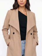 Shawdral Shawl Collar Midi Coat – Double Breasted Trench Women Formal Office Autumn Workwear Longline Coat