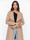 Shawdral Shawl Collar Midi Coat – Double Breasted Trench Women Formal Office Autumn Workwear Longline Coat