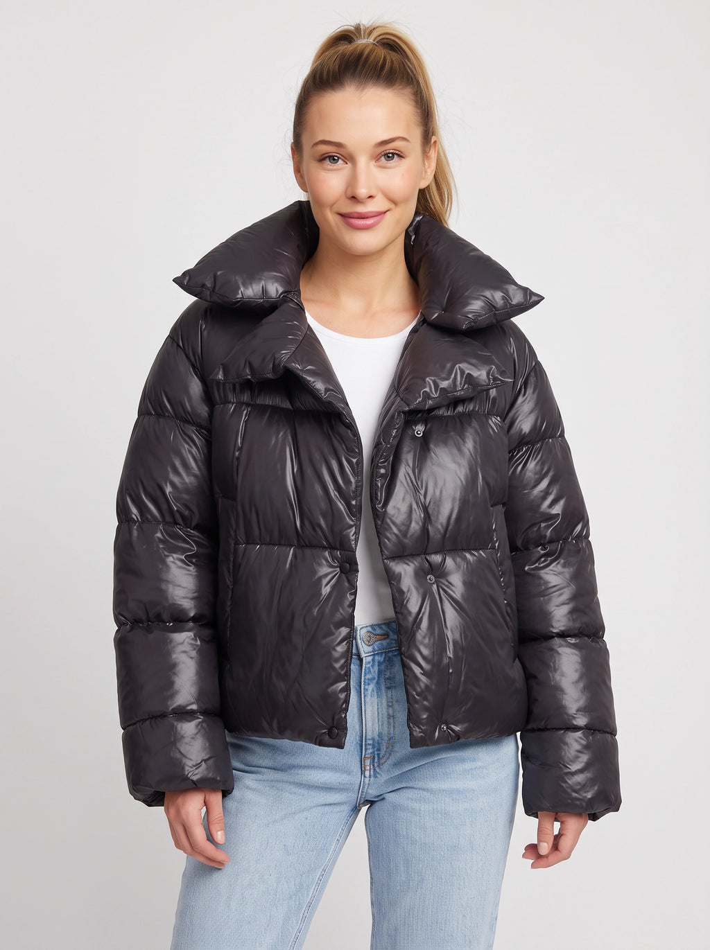 Pilloca Oversized Double-Layer Puffer Jacket – Winter Women Quilted Padded Cropped Coat