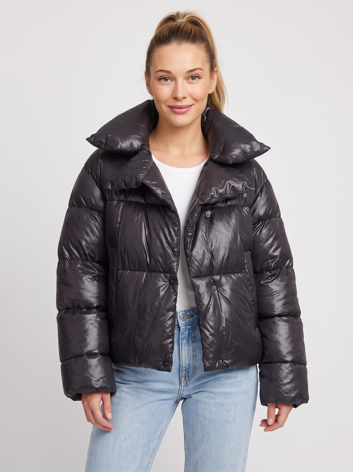 Pilloca Oversized Double-Layer Puffer Jacket – Winter Women Quilted Padded Cropped Coat